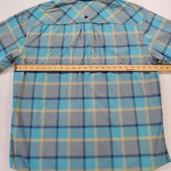 Prana Shirt Men 2XL Blue Plaid Nylon Short Sleeve Button Up Outdoor Gorpcore - Picture 12 of 14